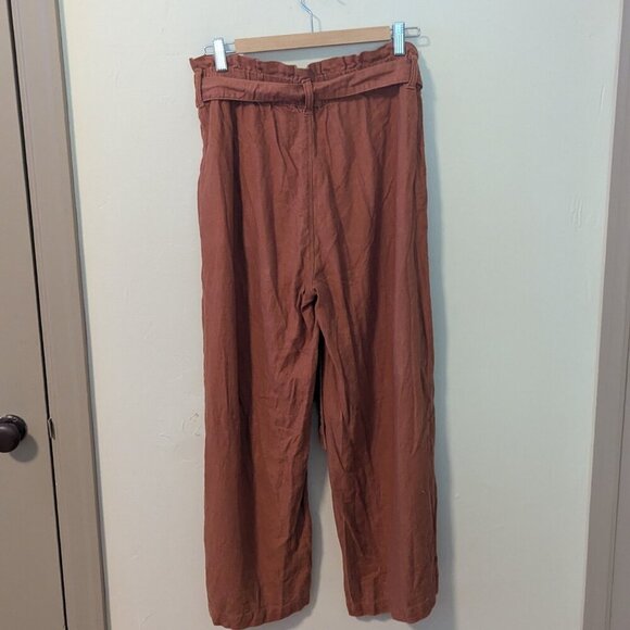 Blank NYC Wide Leg Paperbag Pants Linen Cropped Terracotta Rust Boho - Picture 4 of 7